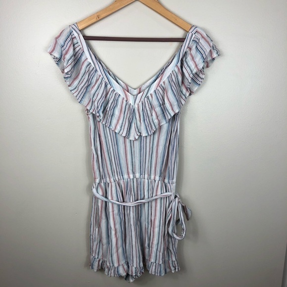 American Eagle Outfitters Multi Colored Striped Romper Ruffle Detail Size Small - Picture 3 of 8